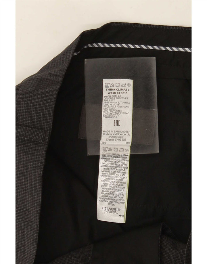Męskie proste spodnie garniturowe Marks & Spencer W38 L31 Szara wełna