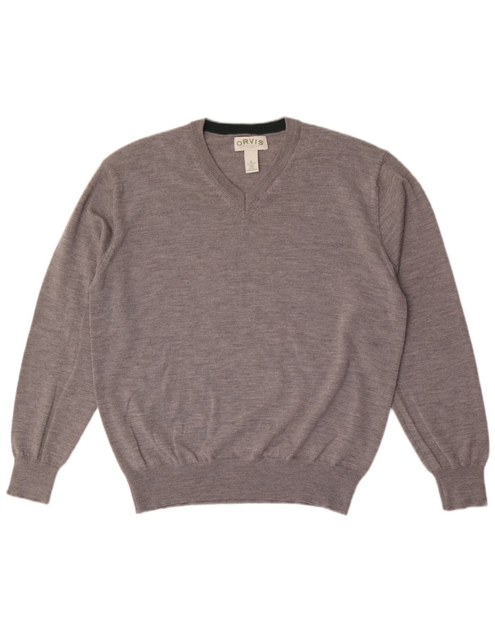 ORVIS Męski sweter z dekoltem w kształcie litery V XL, szara wełna