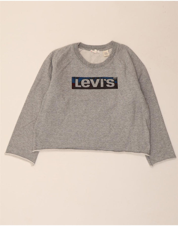 Damski sweter LEVI'S Crop Graphic UK 16, duży, szary nakrapiany