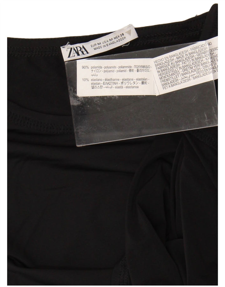 ZARA Womens Crop T-Shirt Top UK 12 Medium Black Polyamide