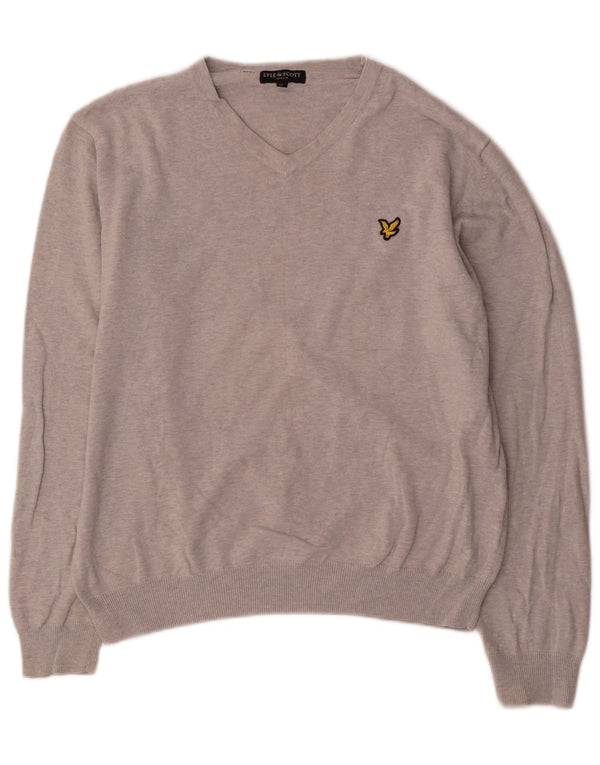 Damski sweter z dekoltem w kształcie litery V, Lyle & Scott, UK 18 XL, szary, bawełniany w cętki