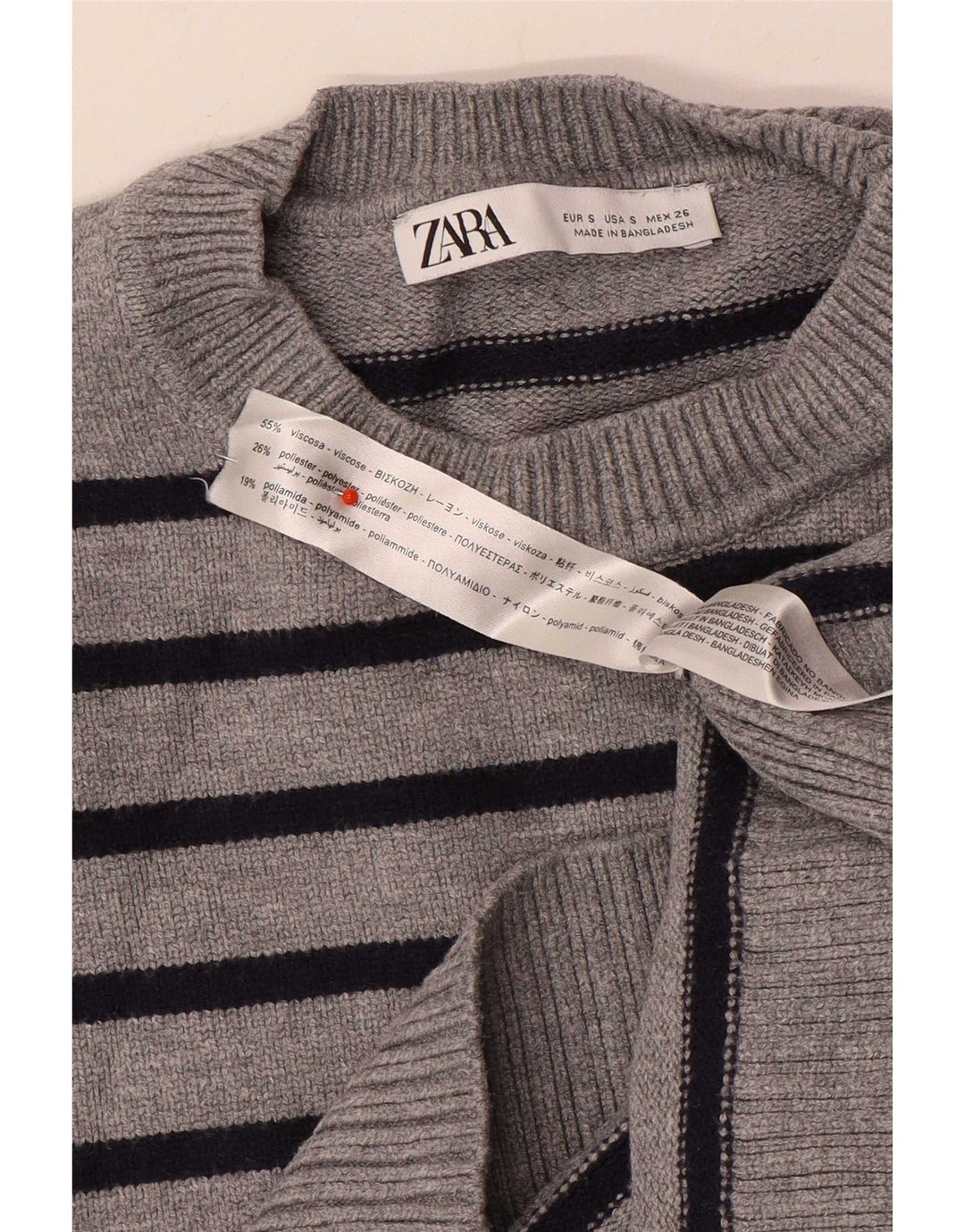 Damski sweter oversize Zara z okrągłym dekoltem UK 10 w małe szare paski