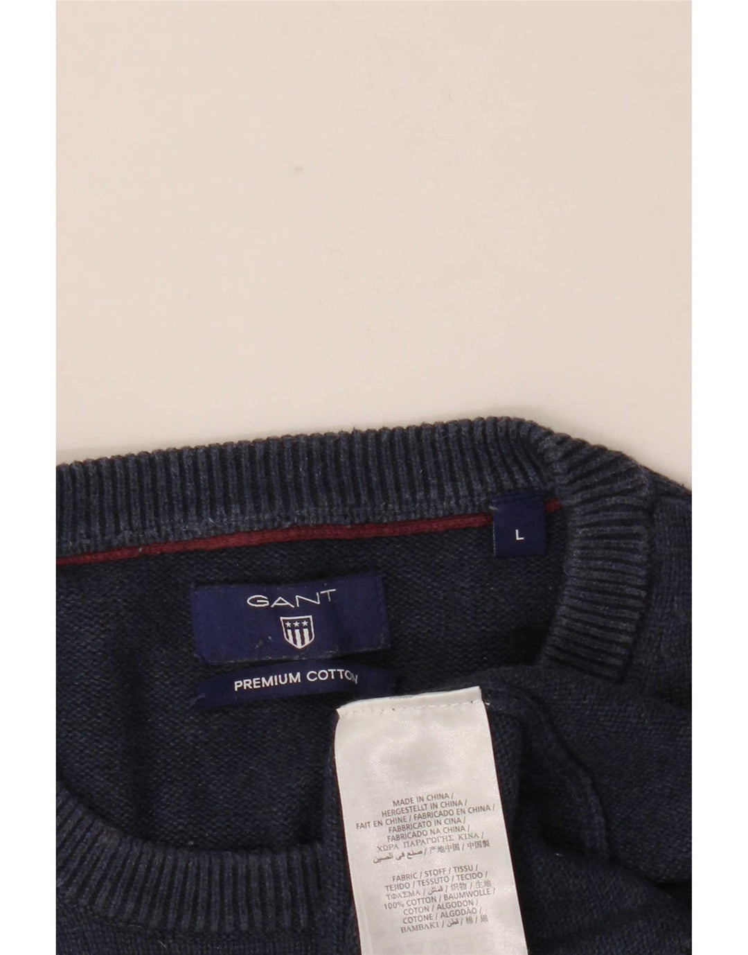 Męski sweter Gant z okrągłym dekoltem, duży, granatowy, bawełniany