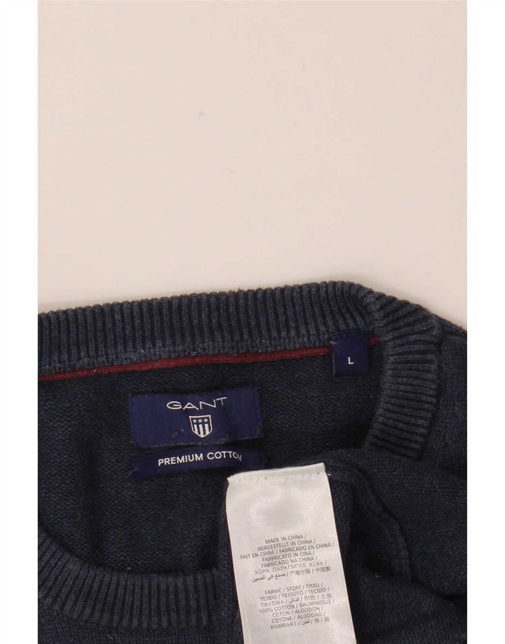 Męski sweter Gant z okrągłym dekoltem, duży, granatowy, bawełniany