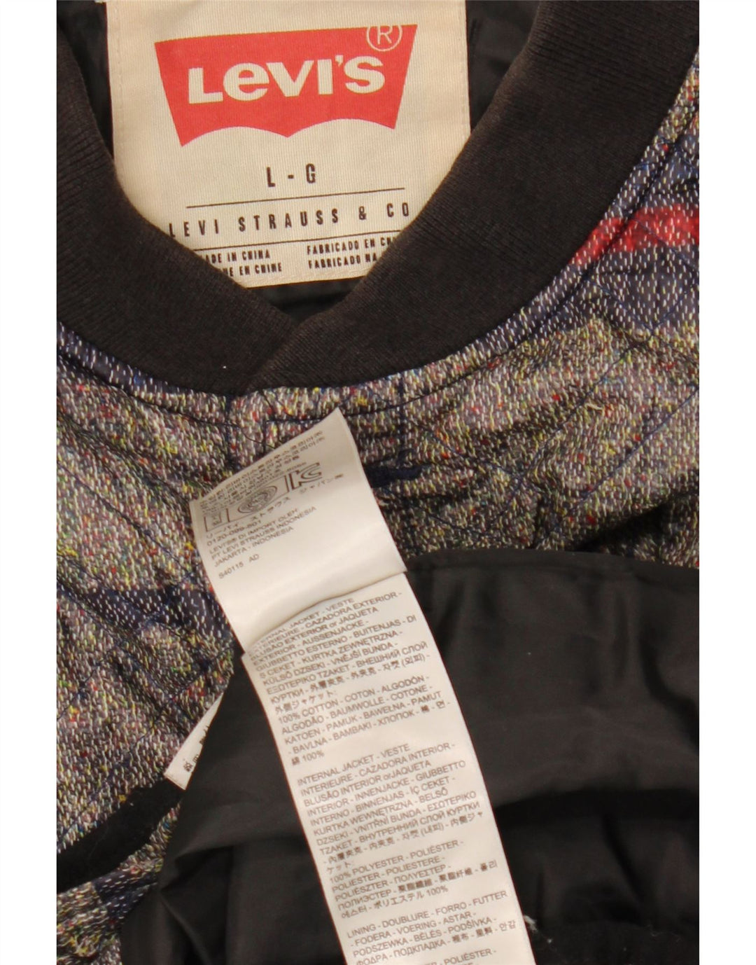 Męska pikowana kurtka Levi's UK 40, duża, bawełniana w szare paski