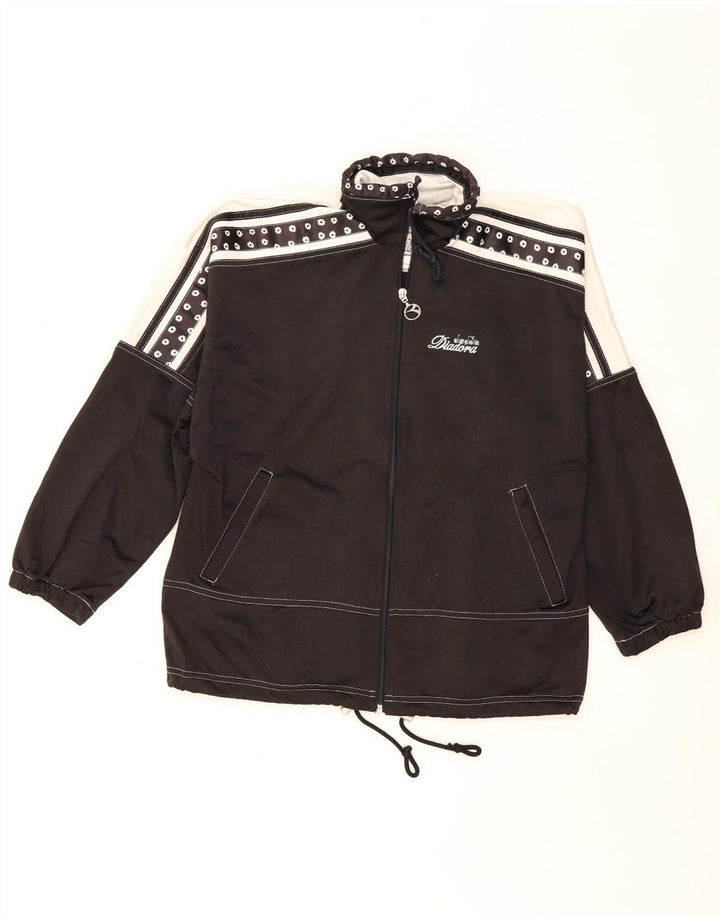 Damska kurtka dresowa DIADORA z grafiką UK 10, mała, czarna, z blokami kolorów