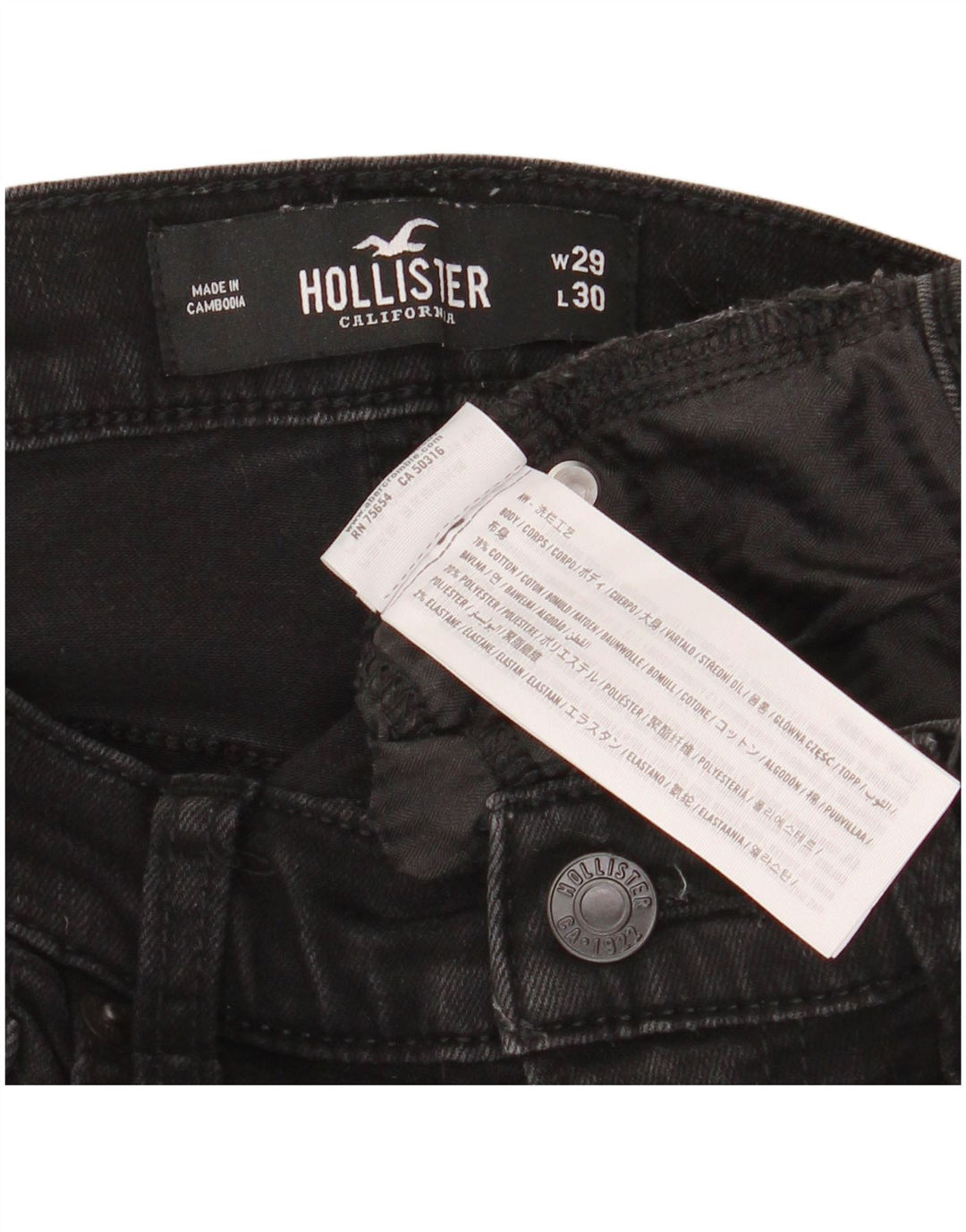 Damskie dżinsy rurki HOLLISTER w trudnej sytuacji W29 L30, czarne, bawełniane