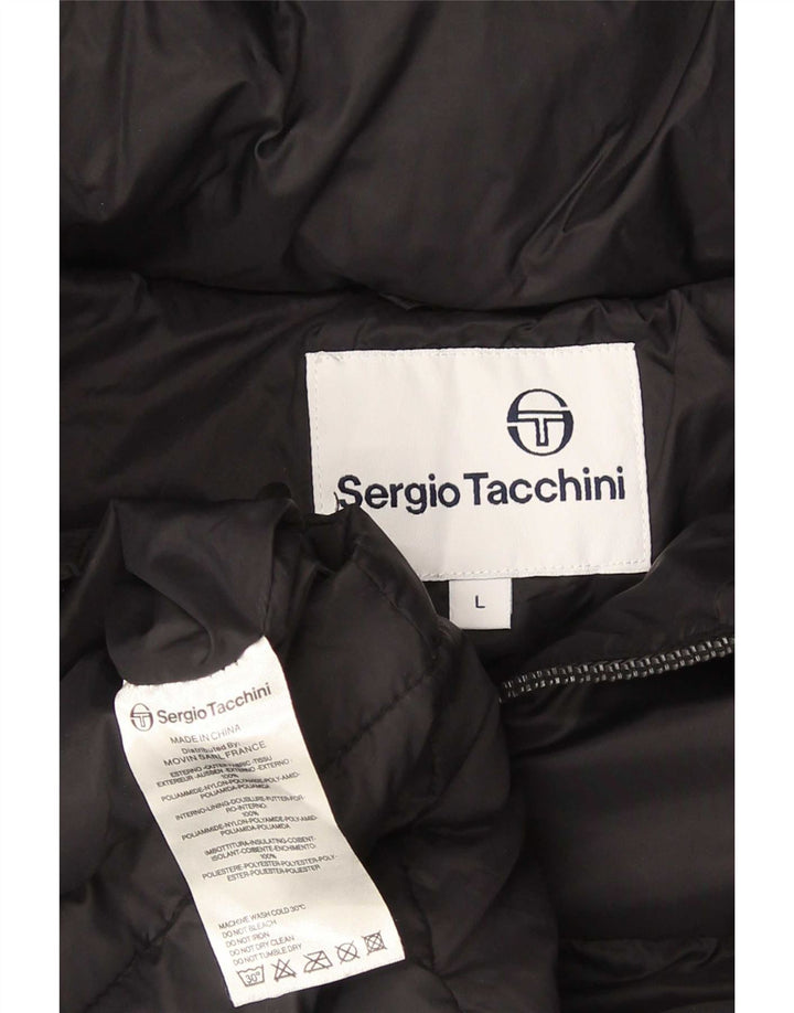 Męska ocieplana kurtka z kapturem Sergio Tacchini UK 40, duża, czarna nylonowa