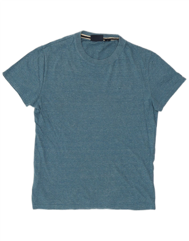 SUPERDRY Męski T-shirt Top, Mały, Niebieski, Bawełniany Nakrapiany