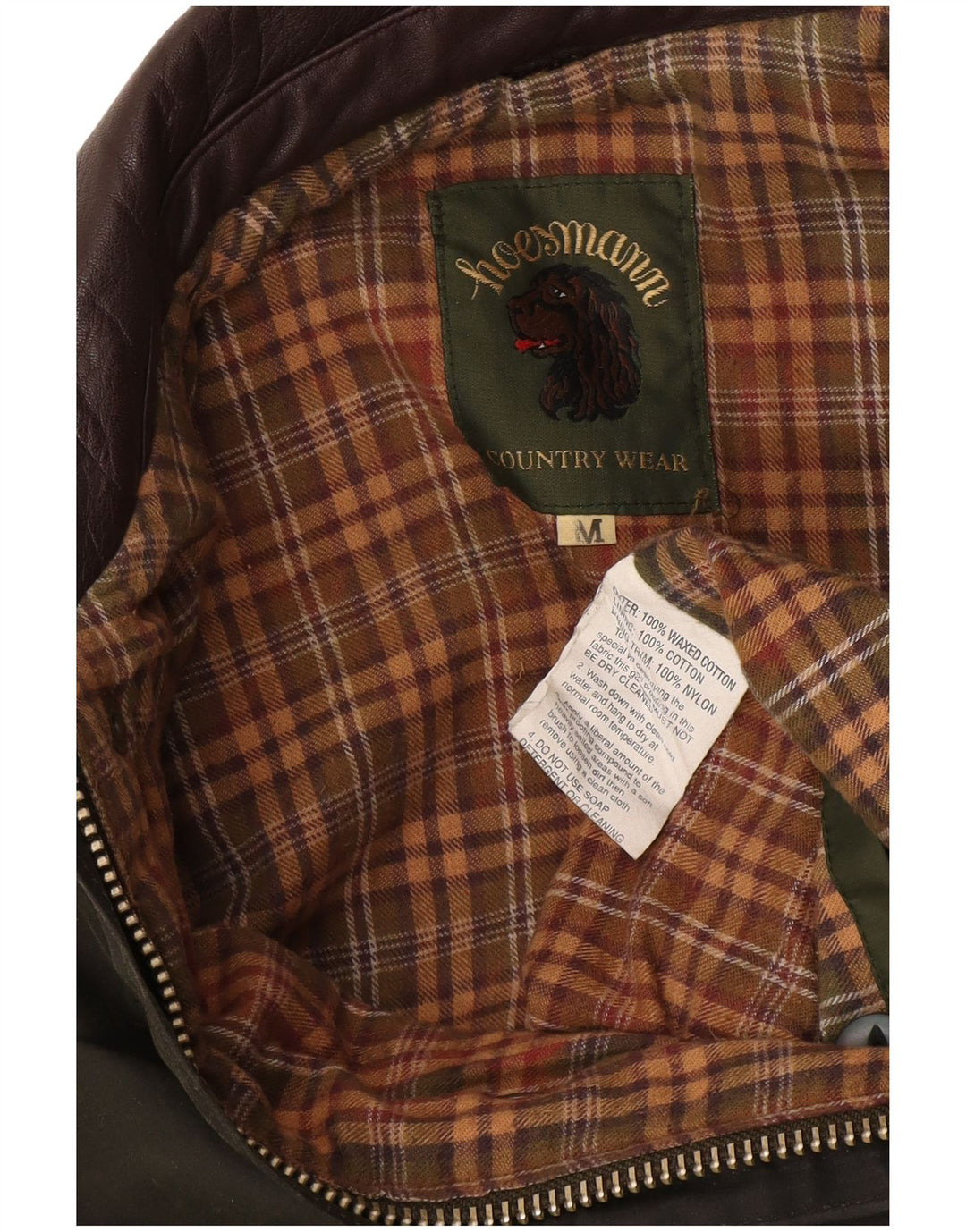 Vintage męska kurtka z woskowanej bawełny UK 38, bawełna w kolorze średniej zieleni