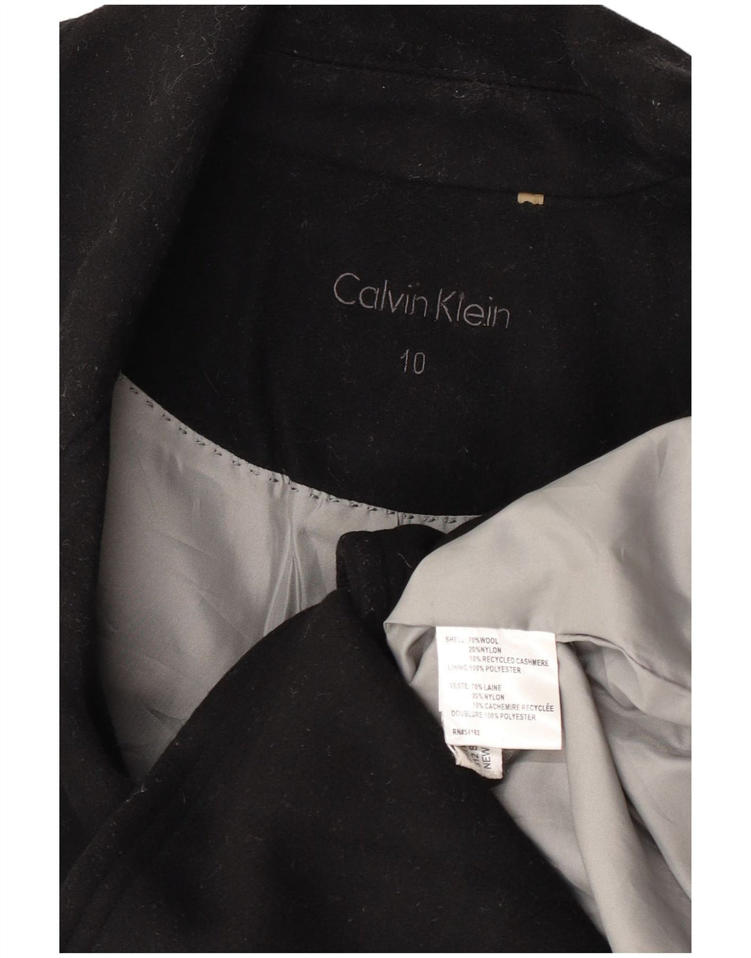 Damski płaszcz groszkowy Calvin Klein US 10, duży, czarny, wełniany