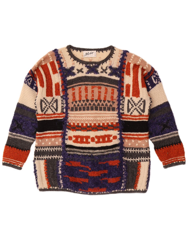 Damski sweter z okrągłym dekoltem Studio MB UK 14, duży, wielokolorowy retro