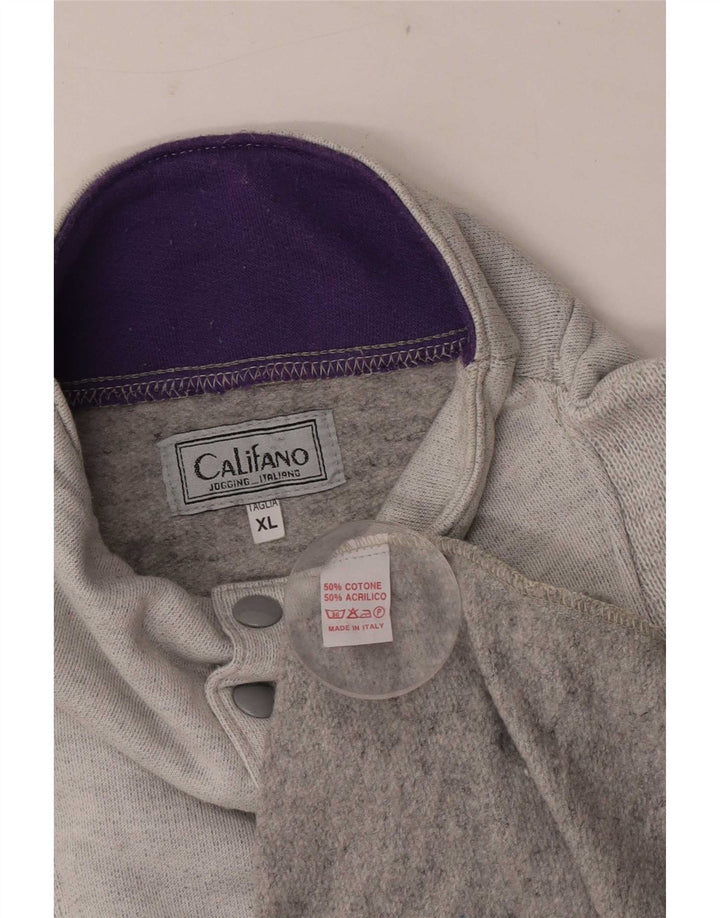 Męska bluza z dekoltem w stylu vintage, sweter XL, szara, bawełniana, retro