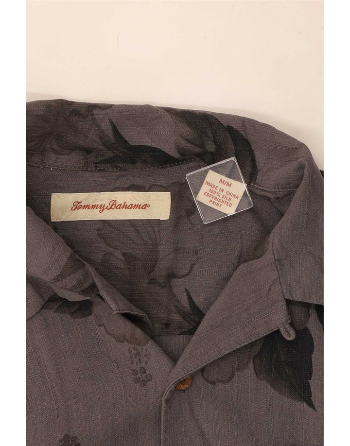 Męska koszula z krótkim rękawem Tommy Bahama, średnioszara, jedwabna w kwiaty