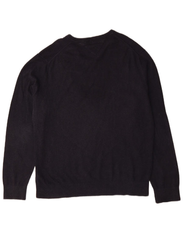 Tommy Hilfiger Męski sweter z dekoltem w kształcie litery V XL, granatowy, bawełniany