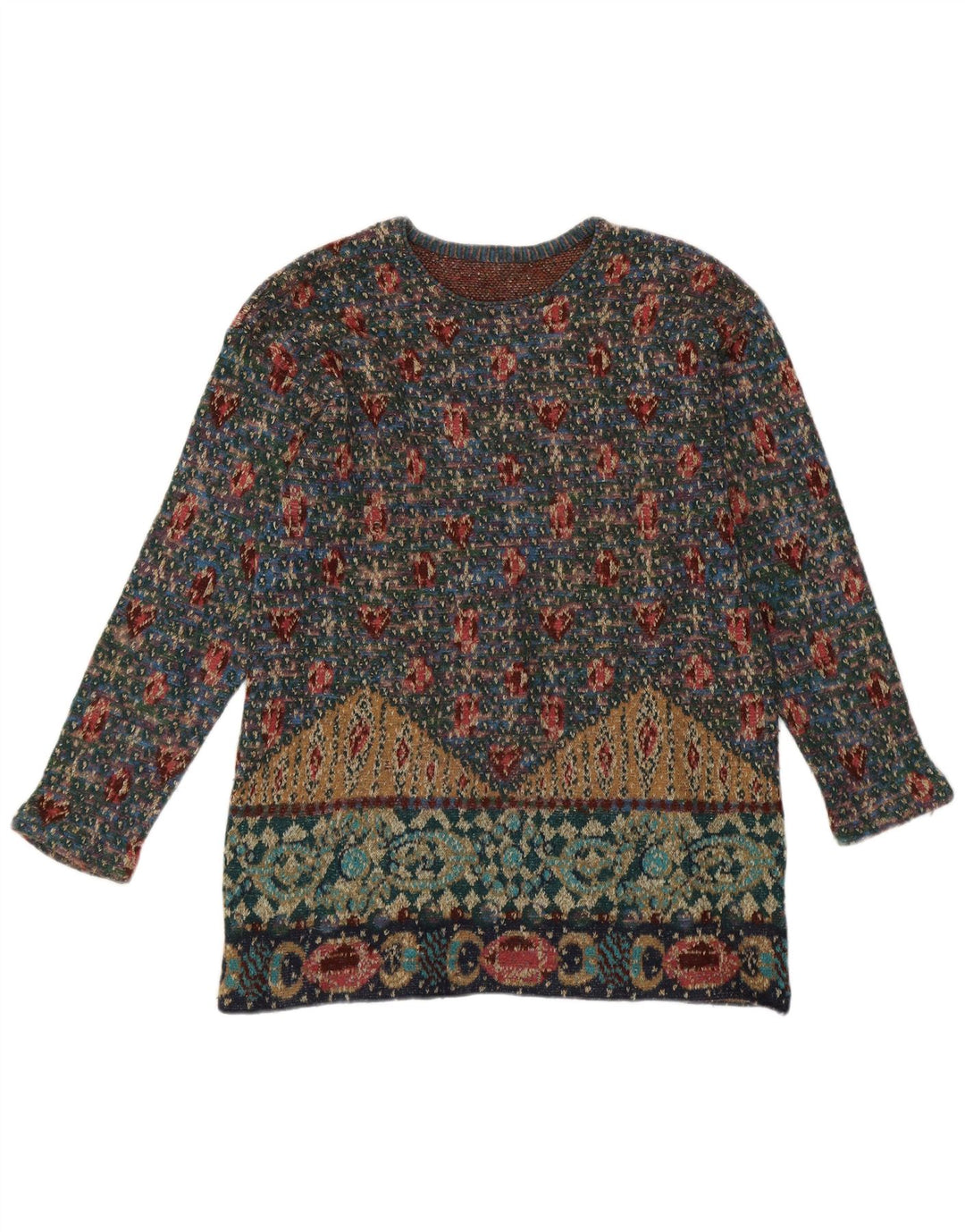 Sweter damski w stylu vintage z okrągłym dekoltem UK 14, średni, wielobarwny