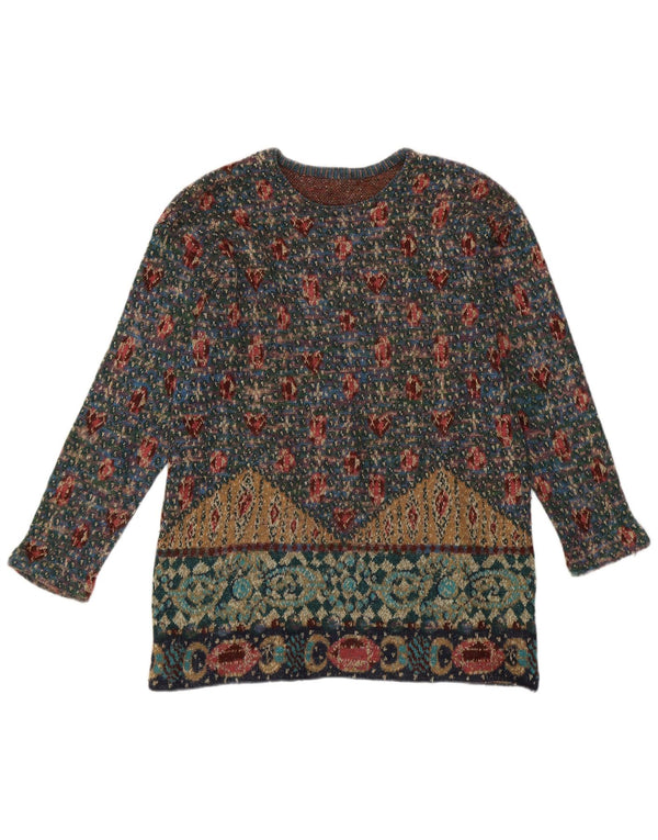 Sweter damski w stylu vintage z okrągłym dekoltem UK 14, średni, wielobarwny