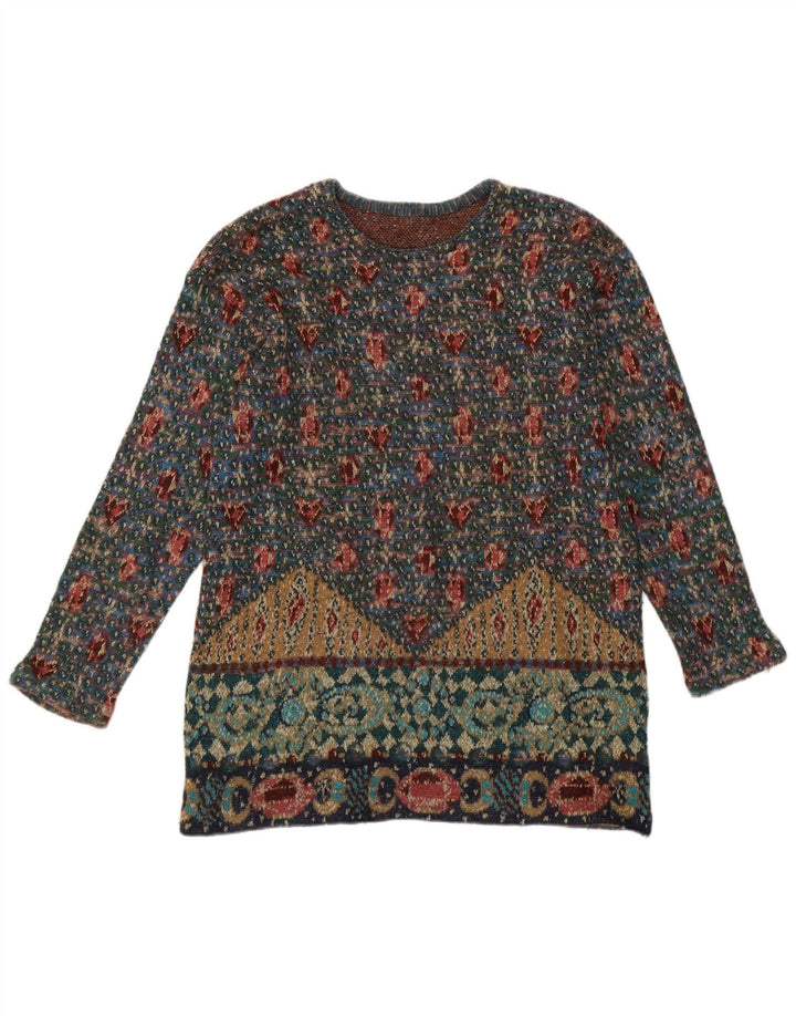 Sweter damski w stylu vintage z okrągłym dekoltem UK 14, średni, wielobarwny