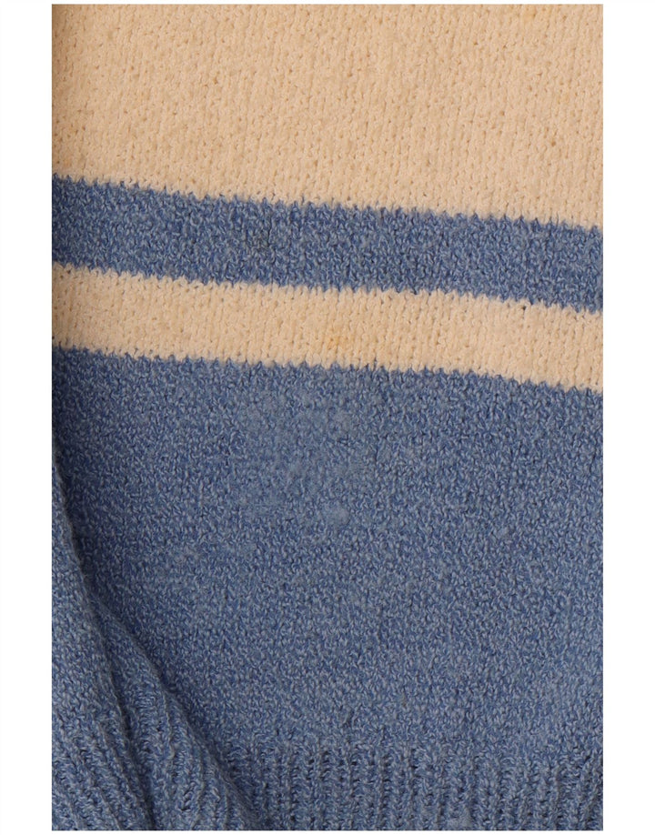 Męski sweter VINTAGE z dekoltem w kształcie litery V, duży, niebieski, z blokami kolorów