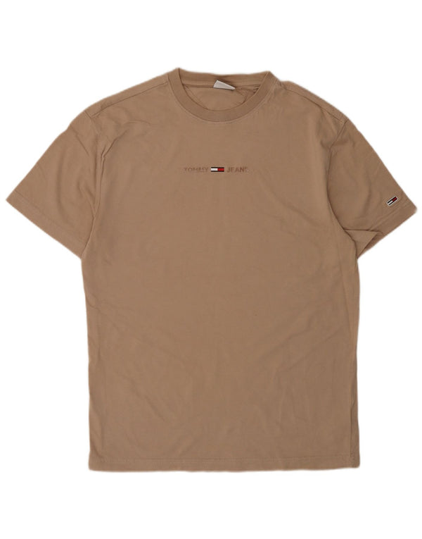 Męski T-shirt z grafiką Tommy Hilfiger, mały, beżowy, bawełniany
