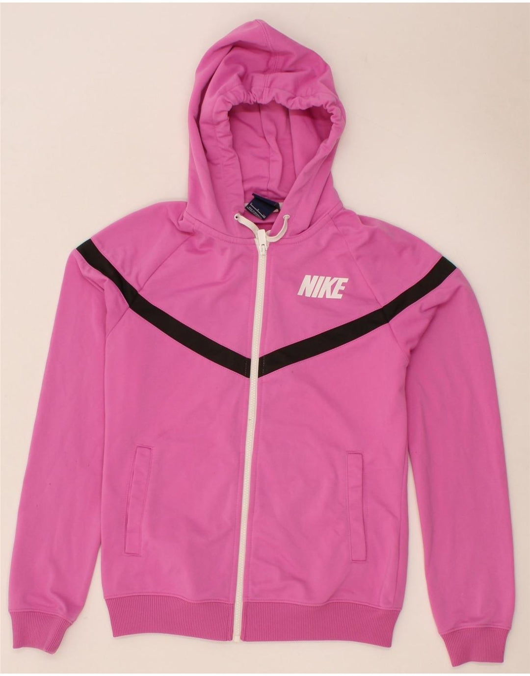 NIKE Womens Zip Hoodie Sweater UK 10 Small Pink Colourblock Polyester Vintage Nike and Second-Hand Nike from Messina Hembry 