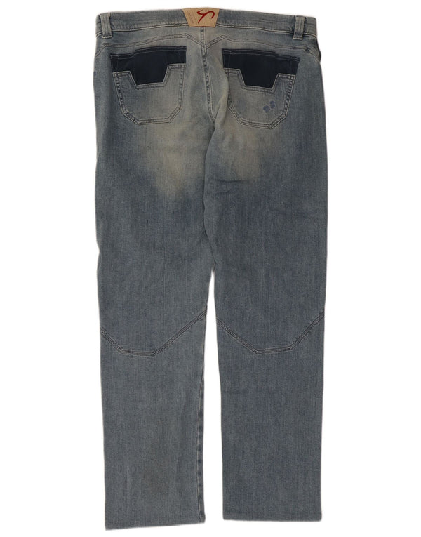 9.2 by Carlo Chionna Mens Straight Jeans W36 L31 Blue Colourblock Cotton
