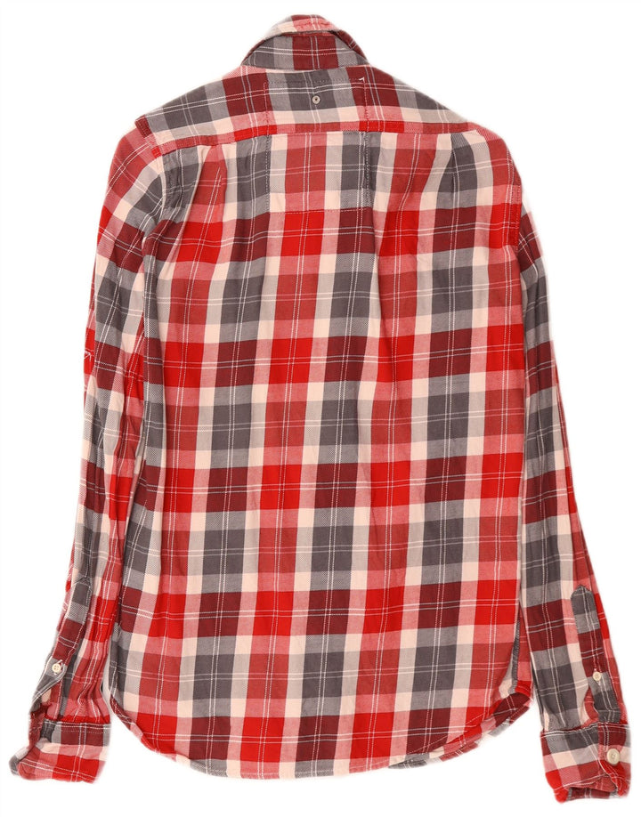SUPERDRY Męska koszula flanelowa, mała, bawełniana w czerwoną kratę