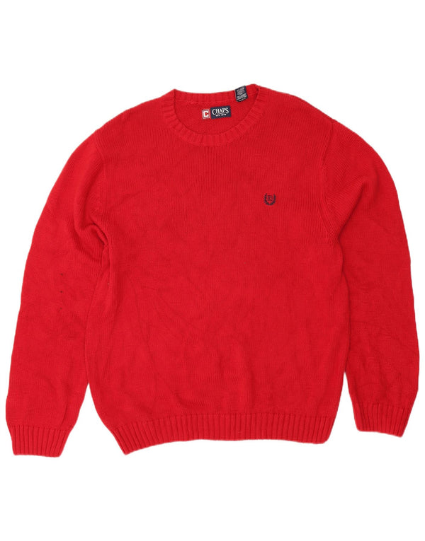 Męski sweter z wycięciem pod szyją Chaps, duży, czerwony, bawełniany