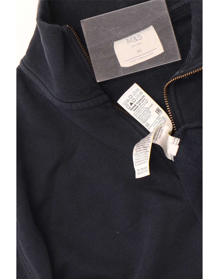 Marks & Spencer Męski sweter z zamkiem błyskawicznym, średni granatowy, bawełniany