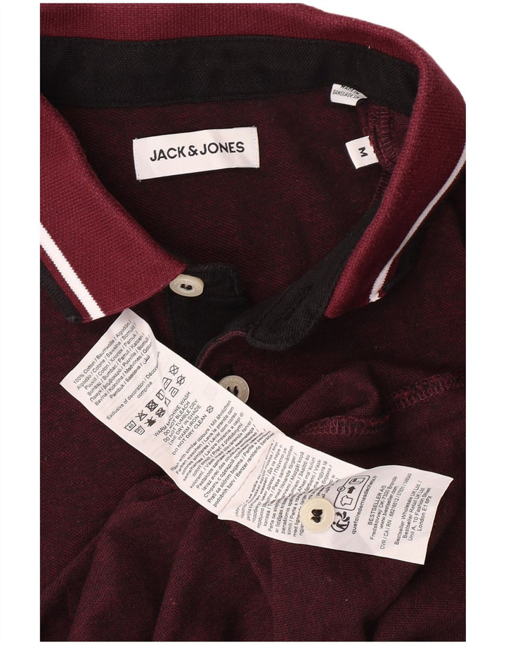 Męska koszulka polo z krótkim rękawem Jack & Jones, średnia, bordowa, bawełniana, klasyczna