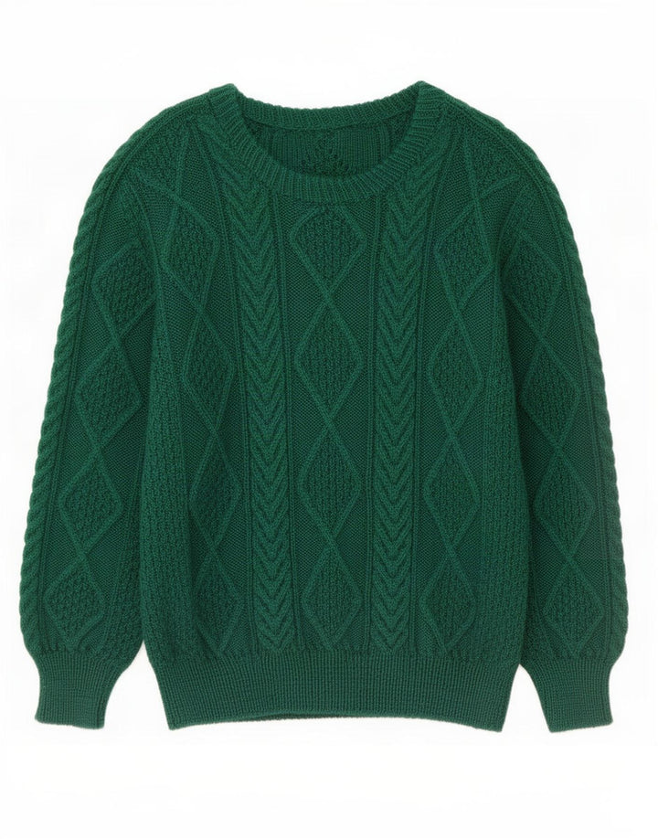 Męski sweter z okrągłym dekoltem w stylu vintage, średnio zielony