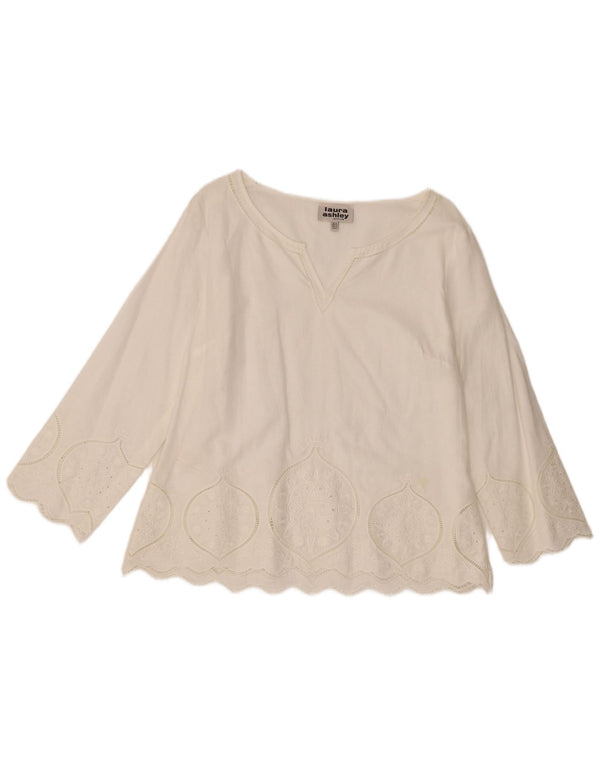 Damski top Laura Ashley z rękawem 3/4, UK 16, duży, biały lniany paisley