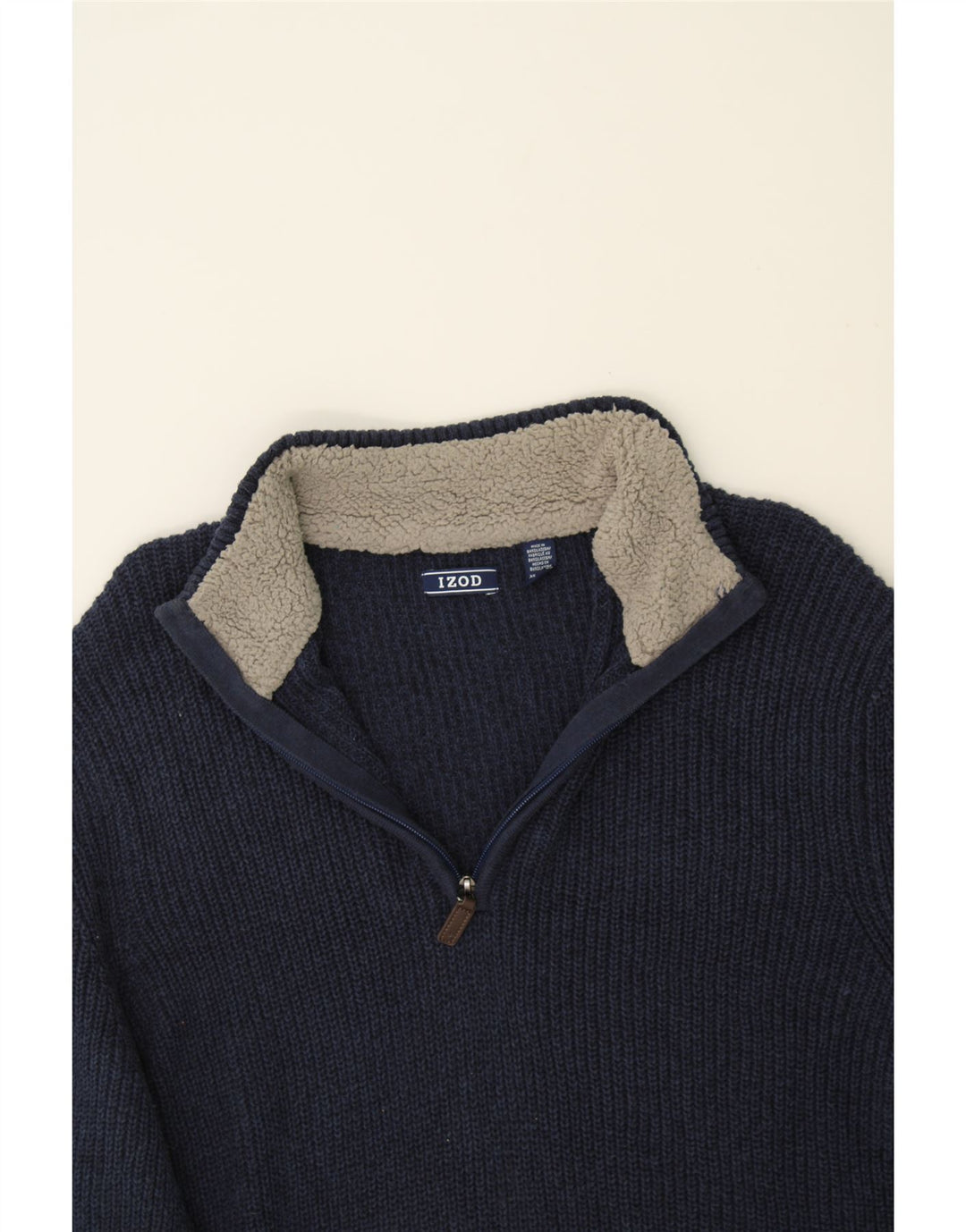 IZOD Mens Zip Neck Jumper Sweater XL Navy Blue Cotton Vintage Izod and Second-Hand Izod from Messina Hembry 