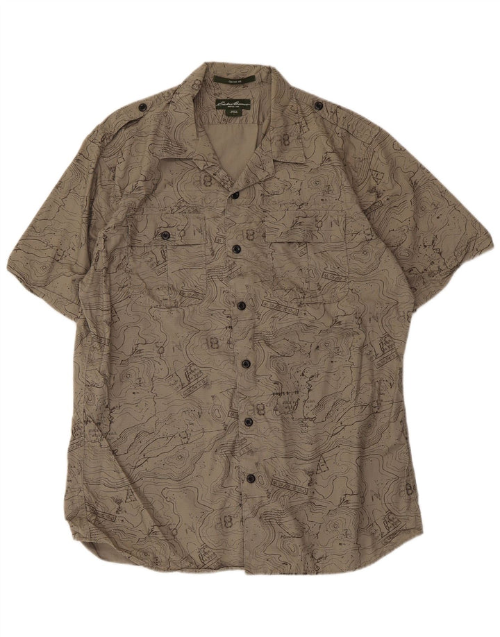 Eddie Bauer Męska koszula w abstrakcyjny wzór o klasycznym kroju, duża, beżowa, bawełniana