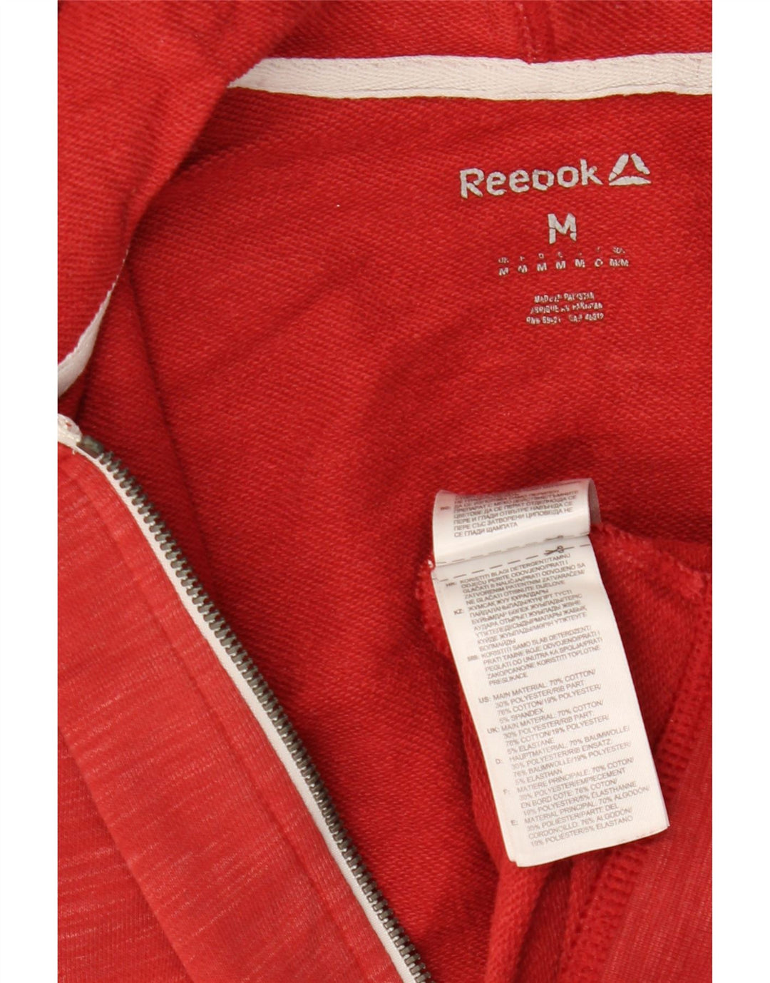 Męski sweter z kapturem i zamkiem błyskawicznym Reebok, średnioczerwony, bawełniany