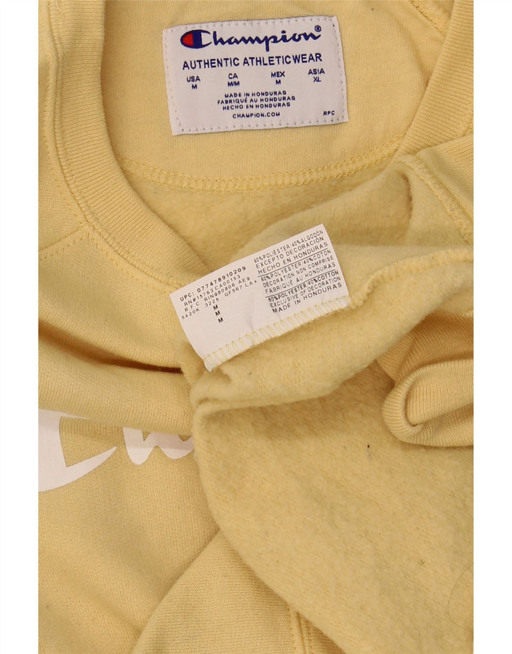 CHAMPION Womens Graphic Sweatshirt Jumper UK 14 Medium Yellow Polyester Vintage Champion and Second-Hand Champion from Messina Hembry 