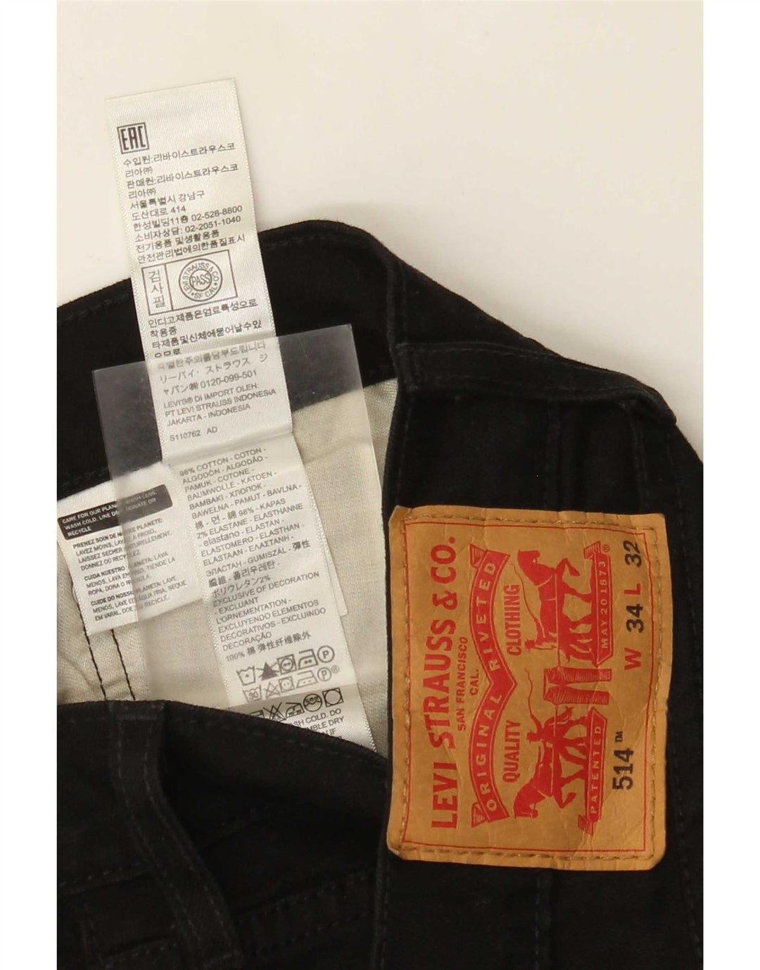 Męskie dżinsy Levi's 514 Straight W34 L26 Czarna bawełna