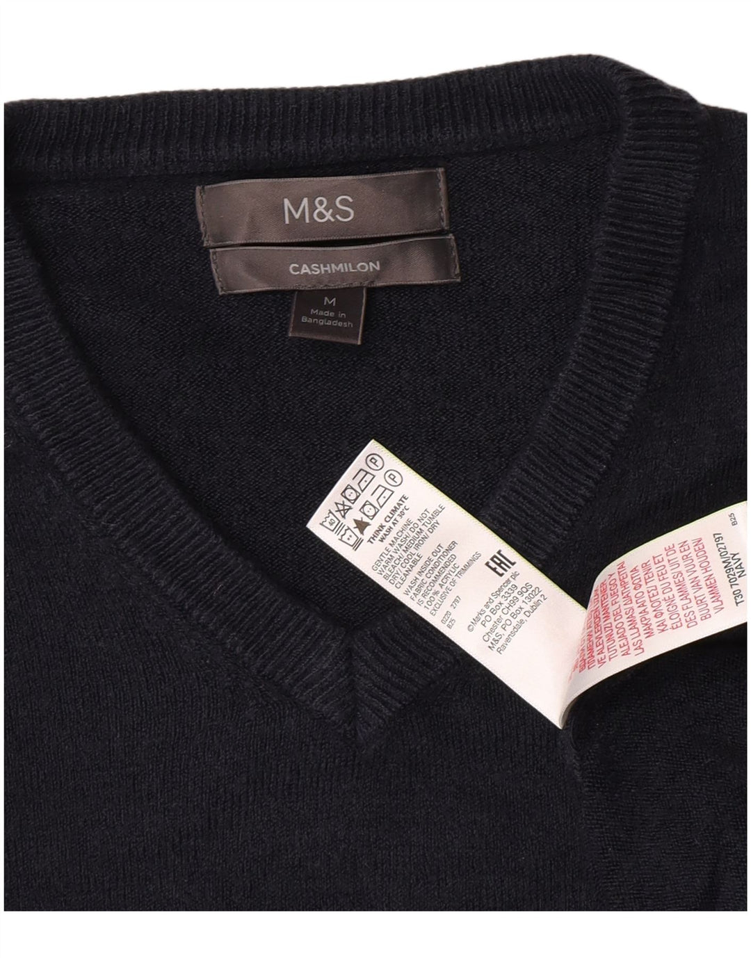 Marks & Spencer Męski sweter z dekoltem w kształcie litery V, średni granatowy akryl