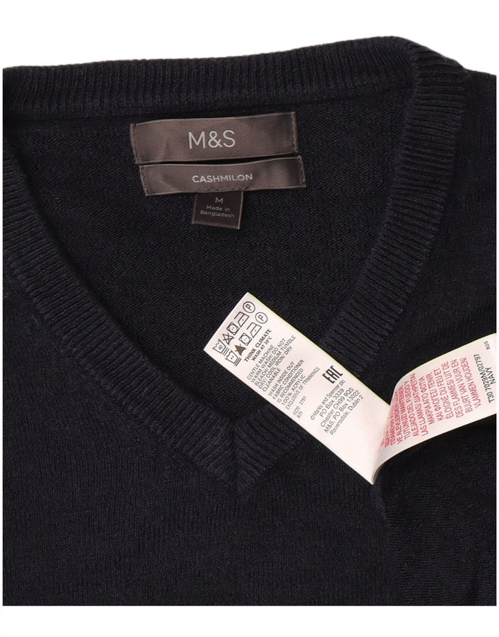 Marks & Spencer Męski sweter z dekoltem w kształcie litery V, średni granatowy akryl