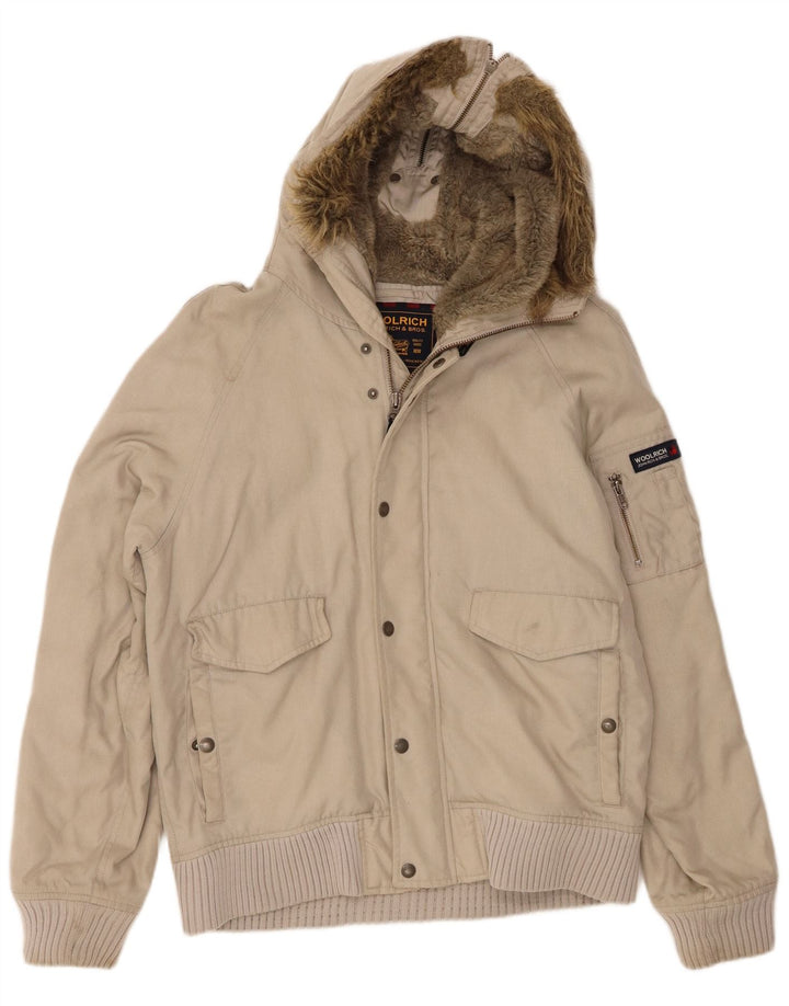 Męska kurtka bomberka z kapturem Woolrich UK 38 Średni beżowy nylon