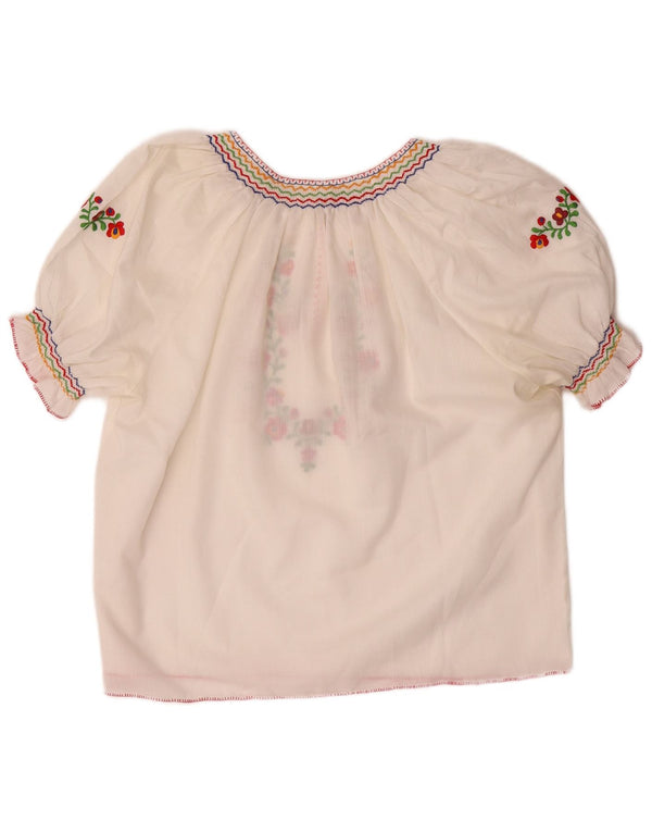 Damska bluzka w stylu vintage, krótka bluzka UK 16, duża, biała, z poliestru w kwiaty