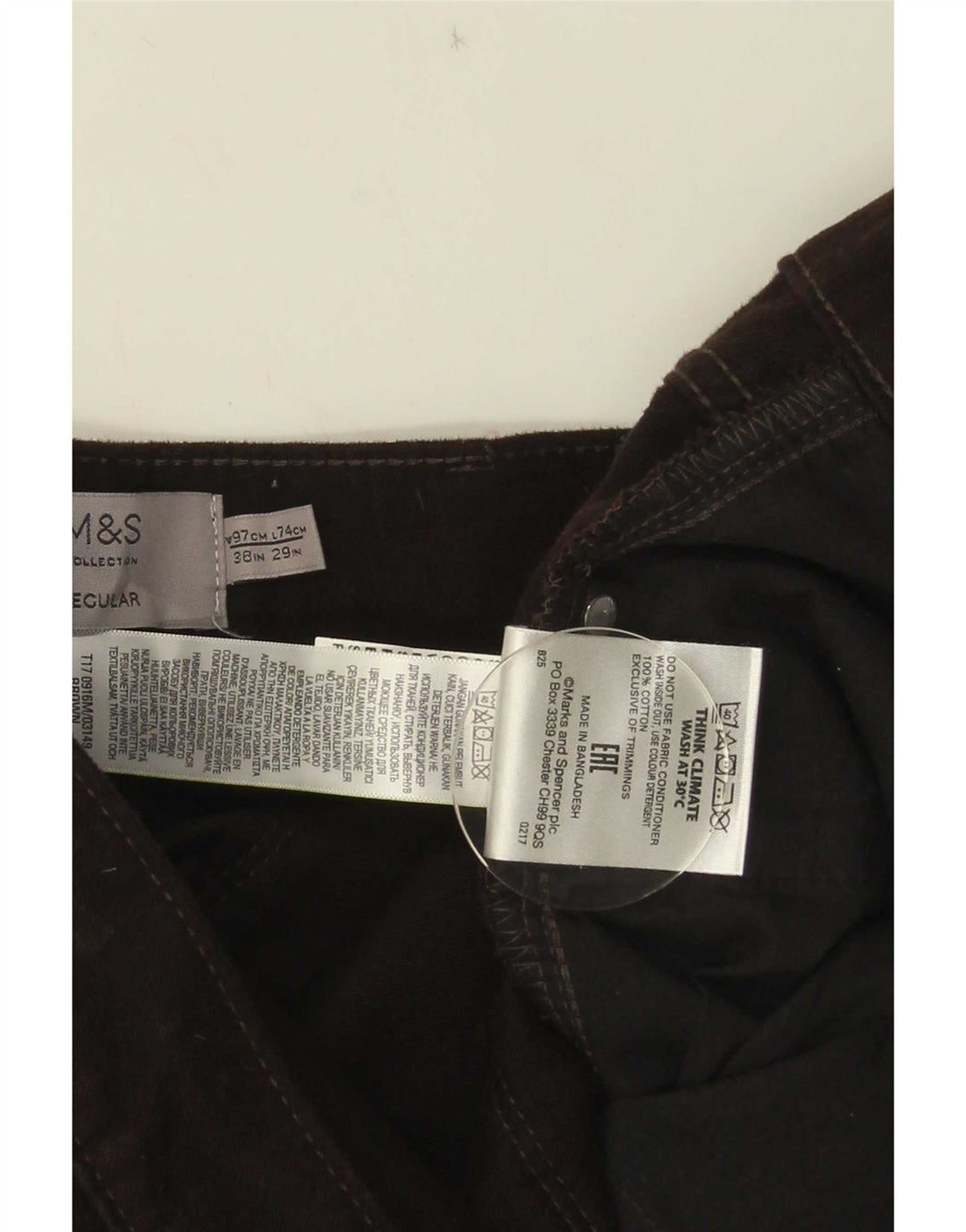 Męskie spodnie codzienne Marks & Spencer o regularnym kroju W38 L29 Brązowa bawełna