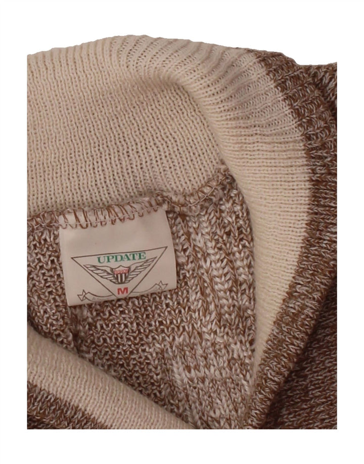 VINTAGE Mens Abstract Pattern Shawl Neck Jumper Sweater Medium Grey Vintage Vintage and Second-Hand Vintage from Messina Hembry 