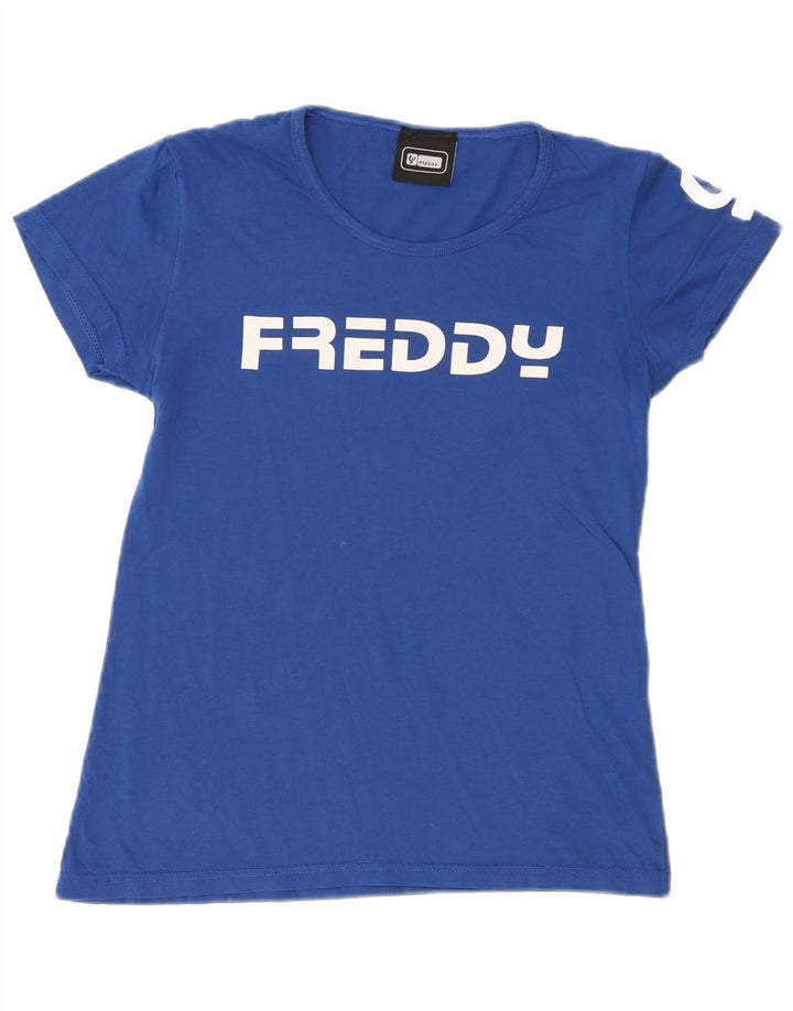 Damska koszulka z grafiką Freddy Top UK 12, średnia niebieska bawełna