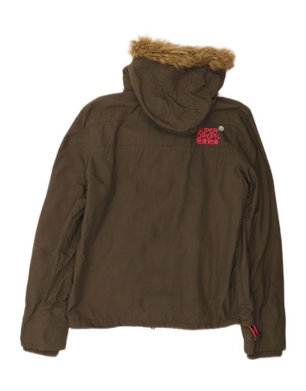 Damska kurtka wiatrówka z kapturem Superdry UK 16, duża nylonowa khaki