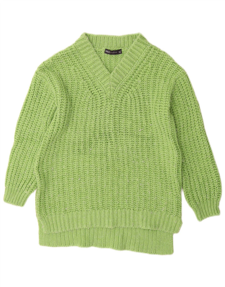 Marks & Spencer Damski sweter typu Crop Oversize z dekoltem w kształcie litery V, UK 6 XS, zielony