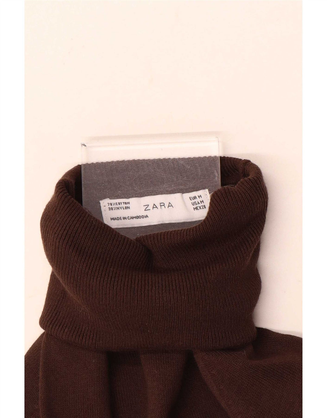Damski sweter z wywijanym dekoltem Zara UK 12 Średni brązowy bawełniany