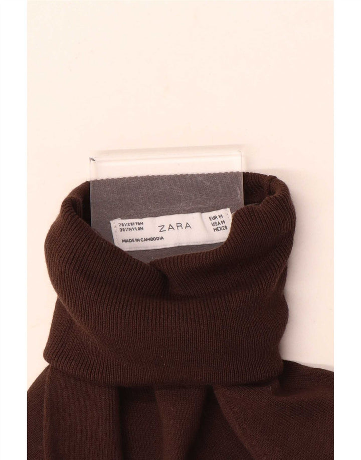 Damski sweter z wywijanym dekoltem Zara UK 12 Średni brązowy bawełniany