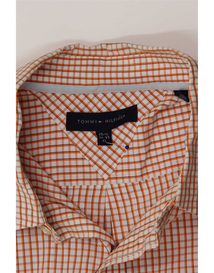 Koszula męska Tommy Hilfiger rozmiar 17 1/2 XL Pomarańczowa kratka