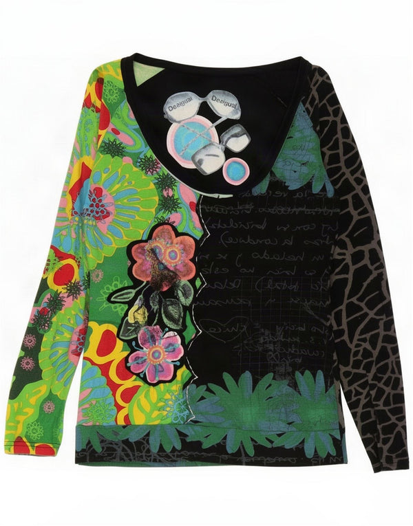 Damski top graficzny Desigual z długim rękawem, UK 12, średni, wielokolorowy w kwiaty